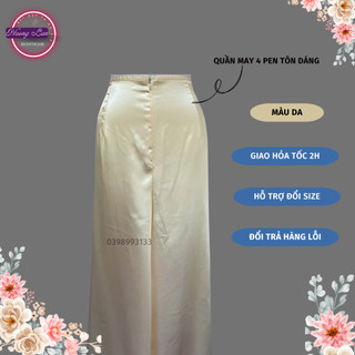 Quần phi bóng lưng thường. Quần mặc áo dài khoá kéo. Quần phối áo dài phi bóng màu da.