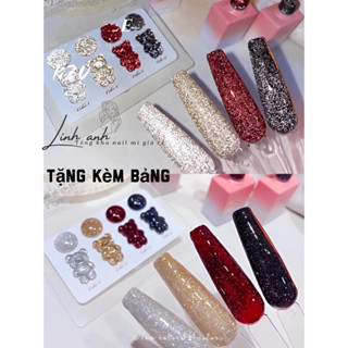 [Tặng kèm bảng màu ] Set sơn gel nhũ flash kim tuyến siêu sáng 4 màu hot nhất Vàng Bạc Đỏ Đen 15ml chính hãng