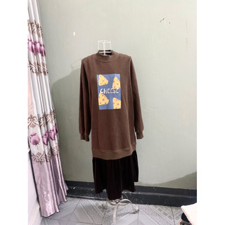 <si tuyển> Váy đầm chất nỉ phối nhung dáng babydoll / màu nâu Tây cá tính