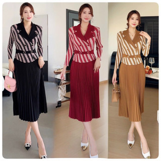 ( HÀNG NHẬP BIGSIZE ) VÁY ĐẦM DÀI DẬP LY CỔ VEST PHONG CÁCH SANG CHẢNH  ( MYY4501524)