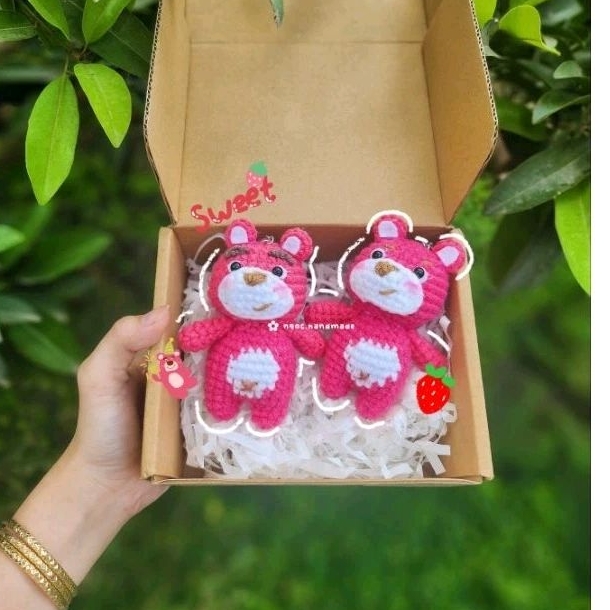 Móc khóa gấu dâu bằng len cute (ảnh thật)