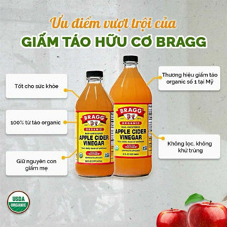 Giấm táo hữu cơ Bragg 437ml / 946ml Raw Apple Cider Vinegar
