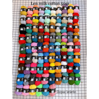 Combo 100c len milk cotton 50g, sét 100c len milk cotton mác đen
