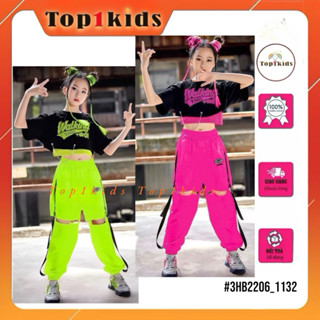 Bộ nhảy bé gái 3 chi tiết, áo croptop phối móc khóa, quần jogger dù hở đùi cao cấp,Top1dropship_00279_2_3HB2206