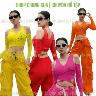 Áo thể thao Croptop nữ tay dài, áo croptop khoét vai nhiều màu, áo tập aerobic, zumba, dân vũ, shulfdance