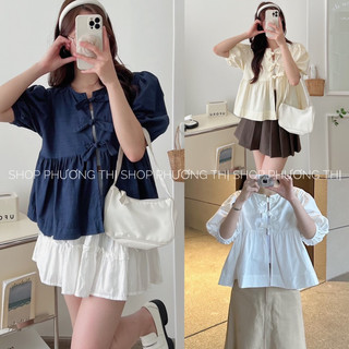  ÁO BABYDOLL CỘC TAY THIẾT KẾ 3 NƠ PHONG CÁCH HÀN QUỐC