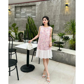 váy sát nách hoa nổi phối chân ly