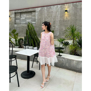 váy sát nách hoa nổi phối chân ly