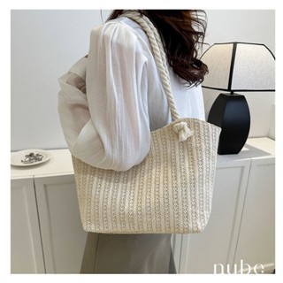 Túi tote cói quai thừng có khóa kéo, phong cách Hàn Quốc