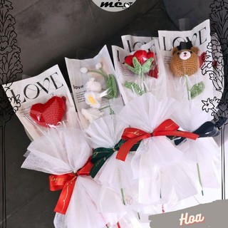 Hoa len Handmade tặng bạn bè tốt nghiệp, trái tim Valentine, hoa hồng 20/10, hoa sáp kỉ niệm 20/11