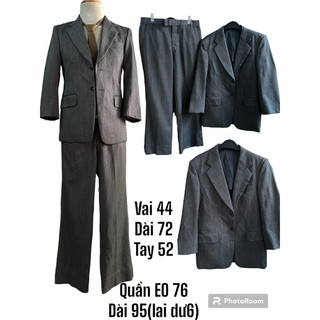 ❣️Bộ Vest Blazer - Suit - Âu Phục Nam Vintage Xám muối tiêu sọc nét đứt xanh lạ mắt 2hands <Hàng Si Nhật Bản>