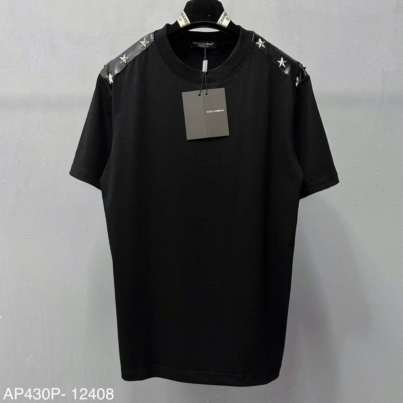 Áo phông nam nữ Premium Cotton DG trơn phối thêu da tag ngôi sao bạc hai vai đơn giản basic AP430P