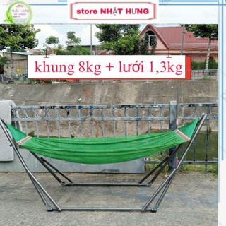 Bộ võng xếp sắt người lớn hiệu DUY VÕ nặng 8kg kèm lưới võng dày, Võng xếp cao cấp
