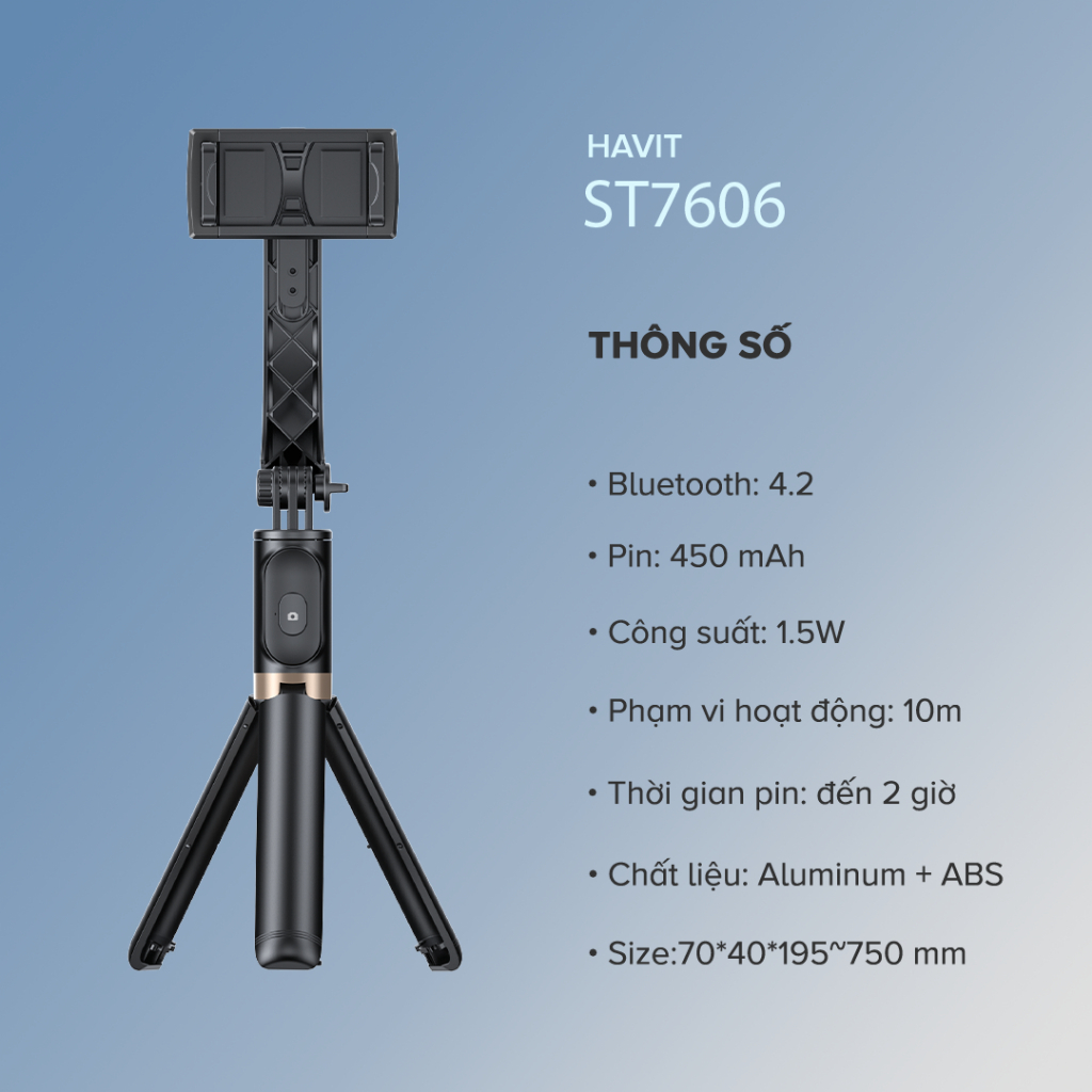 Tay Cầm Gimbal HAVIT ST7606, Chống Rung Điện Tử, Bluetooth 4.2, Điều Khiển Từ Xa - Chính Hãng BH 12 Tháng | BigBuy360 - bigbuy360.vn
