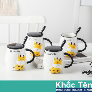 Cốc sứ KHẮC TÊN theo yêu cầu in hình CUTE DEER hươu sao, Ly sứ uống nước SET QUÀ TẶNG người yêu, bạn thân, sinh nhật