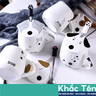 Cốc sứ KᕼẮᑕ TÊᑎ 𝘁𝗵𝗲𝗼 𝘆𝗲̂𝘂 𝗰𝗮̂̀𝘂 in hình CUTE PUPPY chó con xinh xắn 360ml, ly sứ uống nước có nắp KHẮC TÊN theo yêu cầu