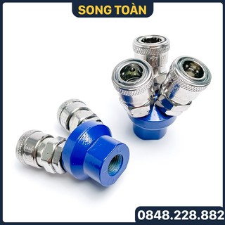 Bộ chia khí nén thân tròn, đầu nối tròn chia 2, chia 3 nối nhanh khí nén inox - ren trong 13
