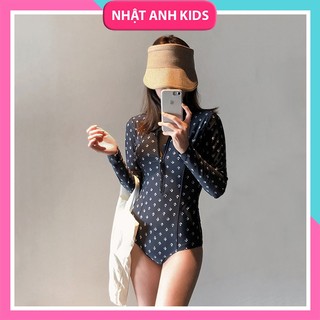 Bikini nữ, đồ bơi đi biển liền thân dài tay một mảnh kín đáo - áo tắm chống nắng khóa kéo thun lạnh