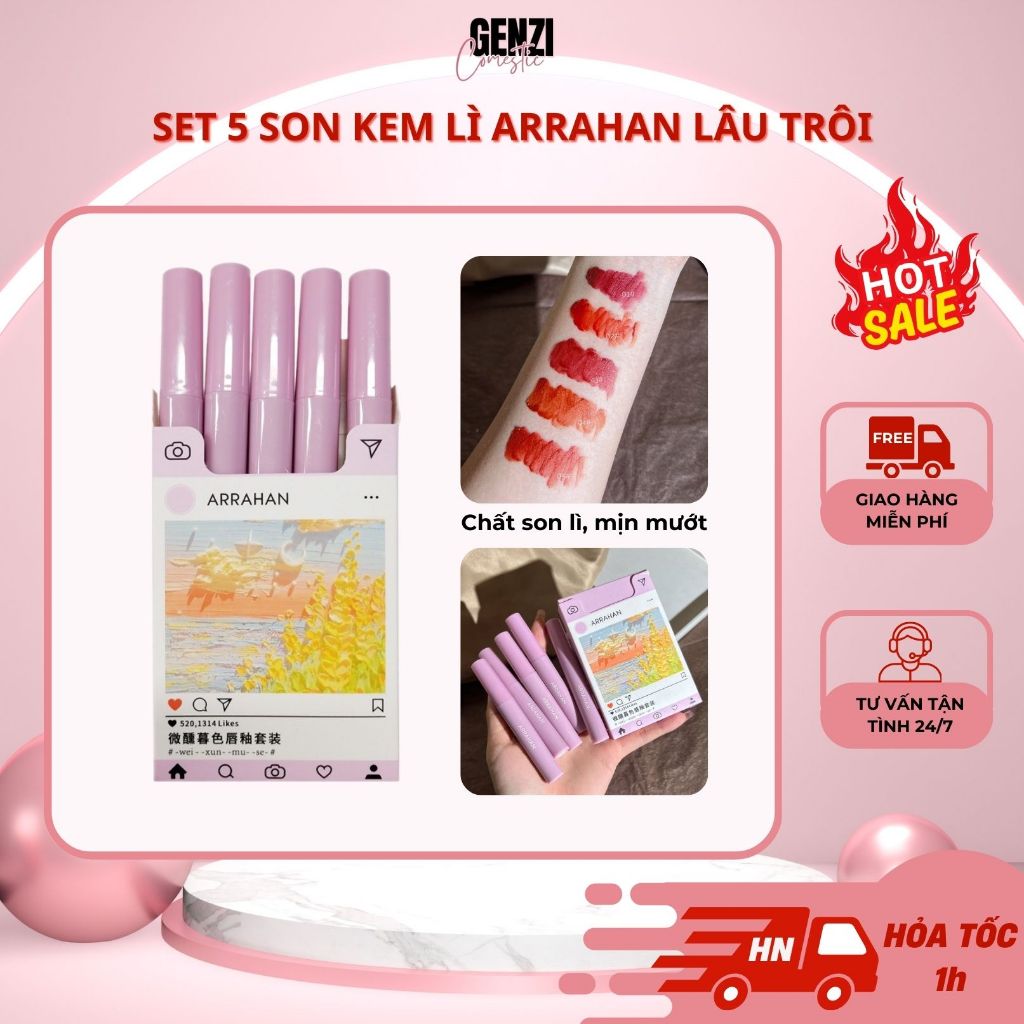 Set Son 5 Cây Arrahan Nội Địa Trung Giá Rẻ - Son Lì Không Trôi Màu Siêu Đẹp S5SARIG