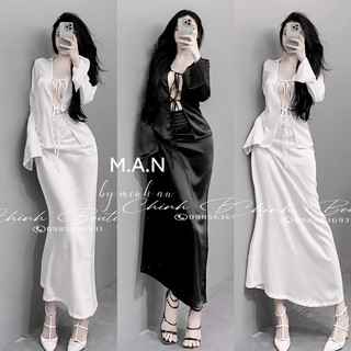 Set đầm lụa dáng dài hở ngực sexy đi chơi đi biển a35 a32