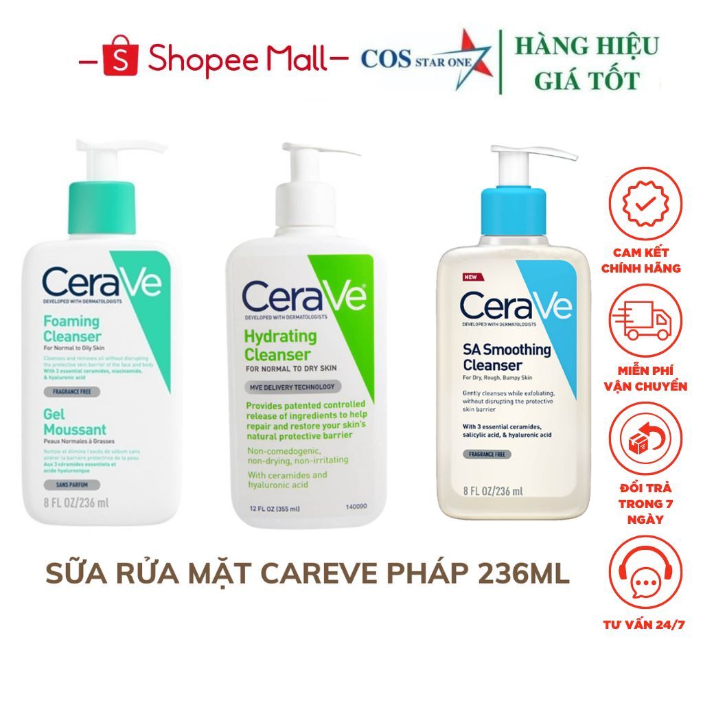 Sữa rửa mặt Cerave Foaming Cleanser 236ML giúp làm sạch sâu dành cho da dầu