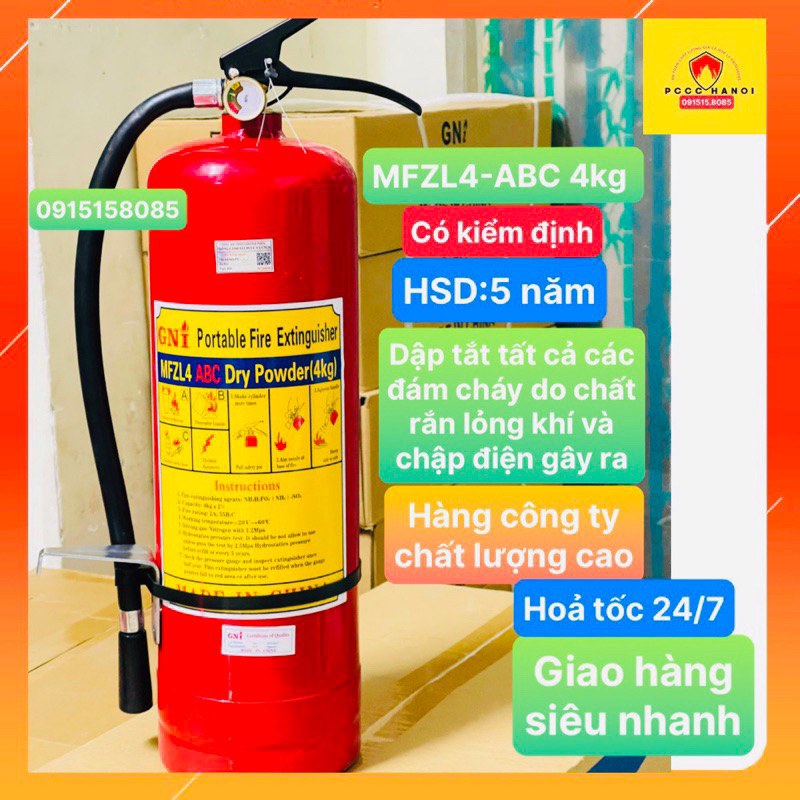 Bình ABC 4kg DÙNG CHO GIA ĐÌNH CƠ QUAN NHÀ XƯỞNG