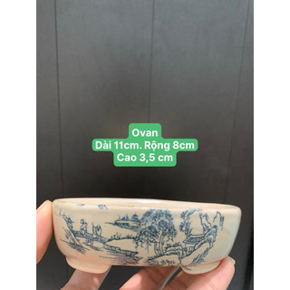 Chậu cây mini bonsai ovan men bonsai gốm bát tràng 1 size