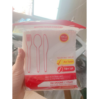 100 cái muỗng nhựa trắng/ đen/ xanh/vàng 15cm
