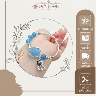 Vòng tay hồ ly aqua bọc bạc mix charm phước tâm an, vòng phong thủy, mang năng lượng tích cực, may mắn