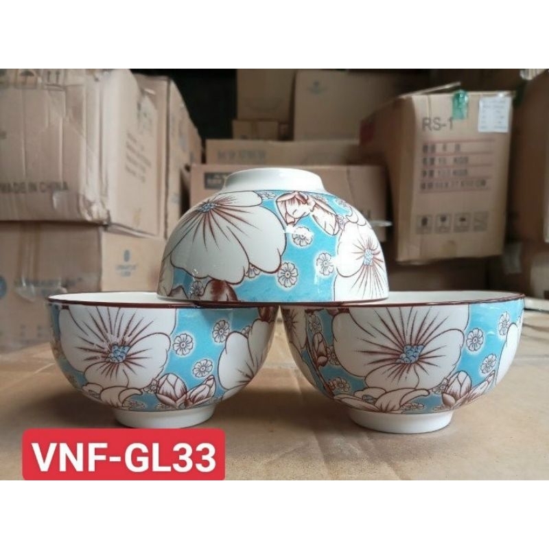 combo 10 chén sứ/6 chén sứ hoa văn 4d bông xanh trắng 11cm