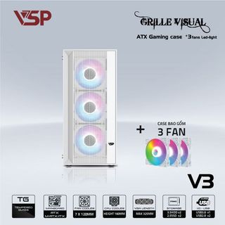 Vỏ Case VSP V3 WHITE (SẴN 3 FAN LED)