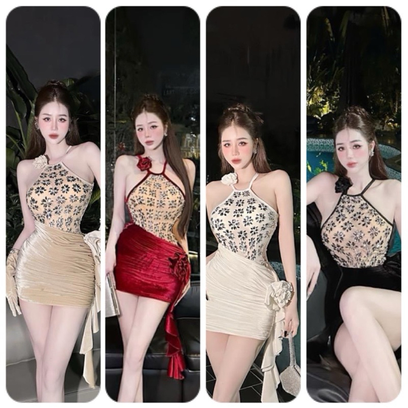 ĐẦM BODY CỔ YẾM ĐÍNH ĐÁ