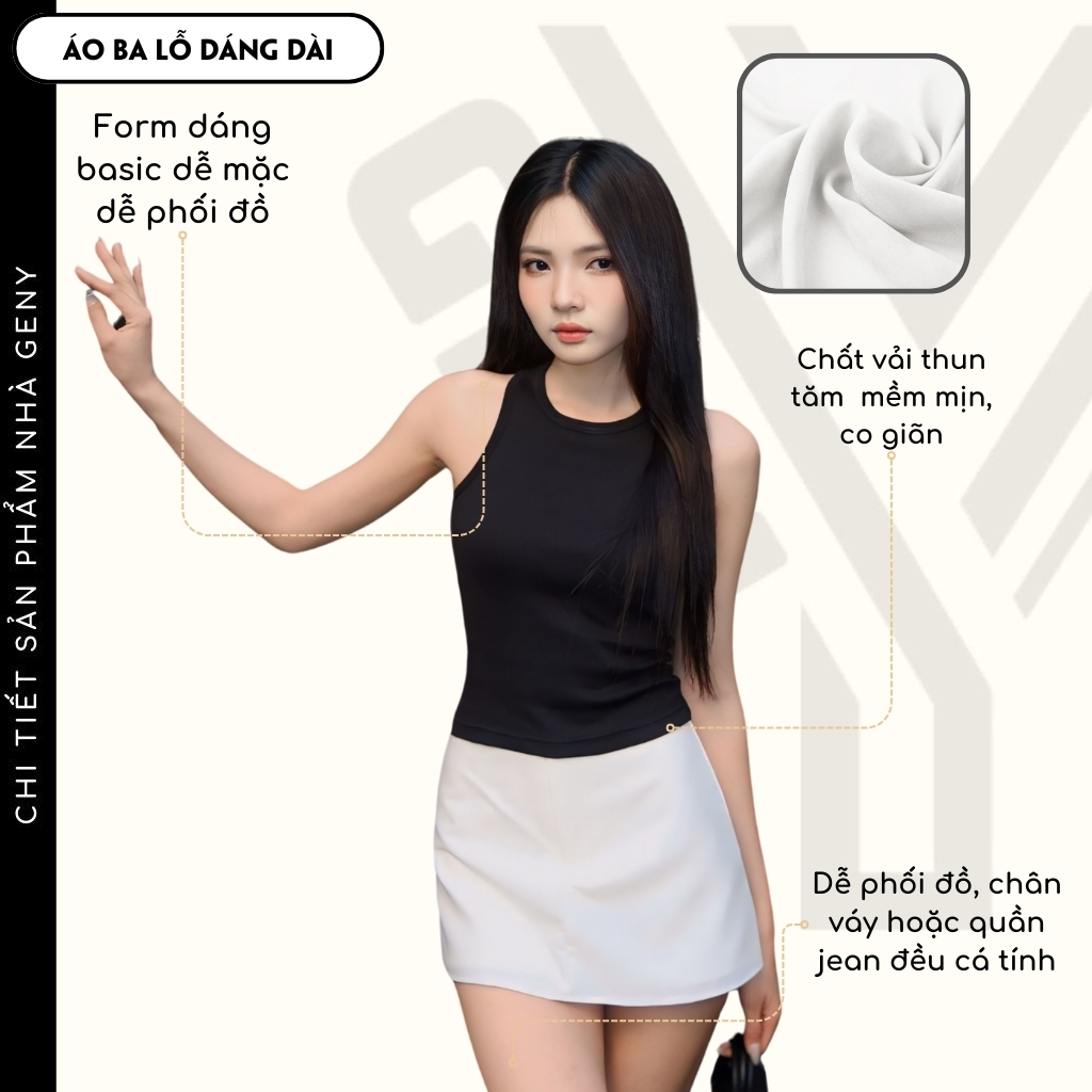[QUÀ TẶNG CỘT TÓC] Áo 3 lỗ nữ dáng dài GenY cổ tròn ôm body, Áo tank top dáng ôm TRẮNG/ĐEN vải co giãn 3L2 | BigBuy360 - bigbuy360.vn