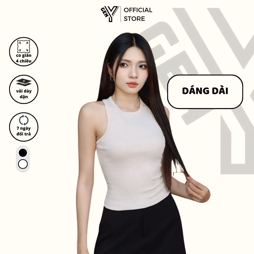 [QUÀ TẶNG CỘT TÓC] Áo 3 lỗ nữ dáng dài GenY cổ tròn ôm body, Áo tank top dáng ôm TRẮNG/ĐEN vải co giãn 3L2 | BigBuy360 - bigbuy360.vn