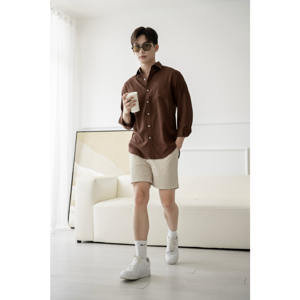 Áo sơ mi cổ bẻ dài tay vải linen cao cấp, phom dáng thoải mái thấm hút cực tốt - LUCIINON