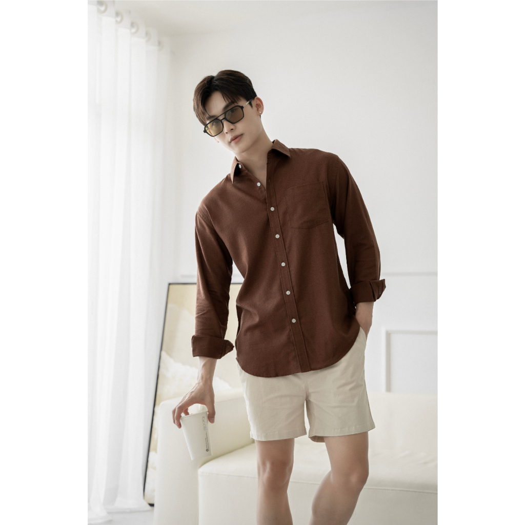 Áo sơ mi cổ bẻ dài tay vải linen cao cấp, phom dáng thoải mái thấm hút cực tốt - LUCIINON