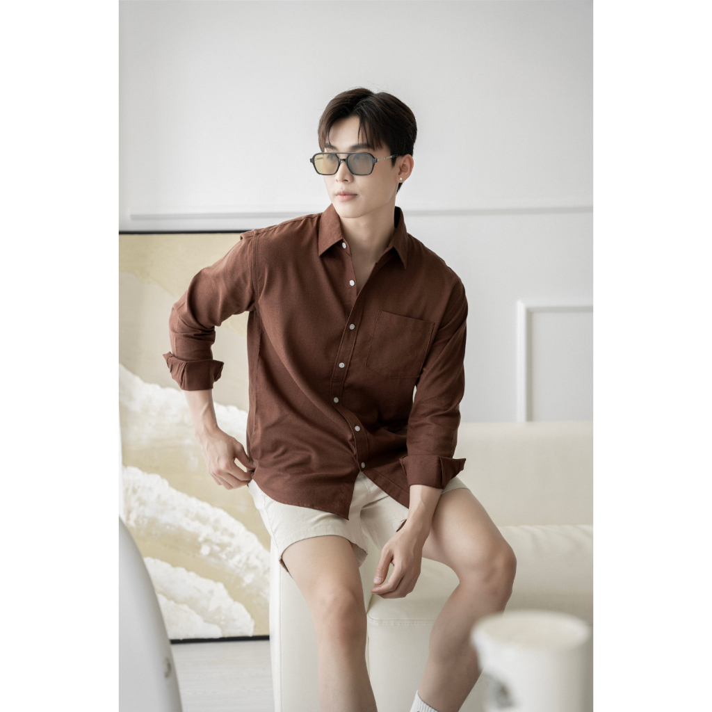 Áo sơ mi cổ bẻ dài tay vải linen cao cấp, phom dáng thoải mái thấm hút cực tốt - LUCIINON