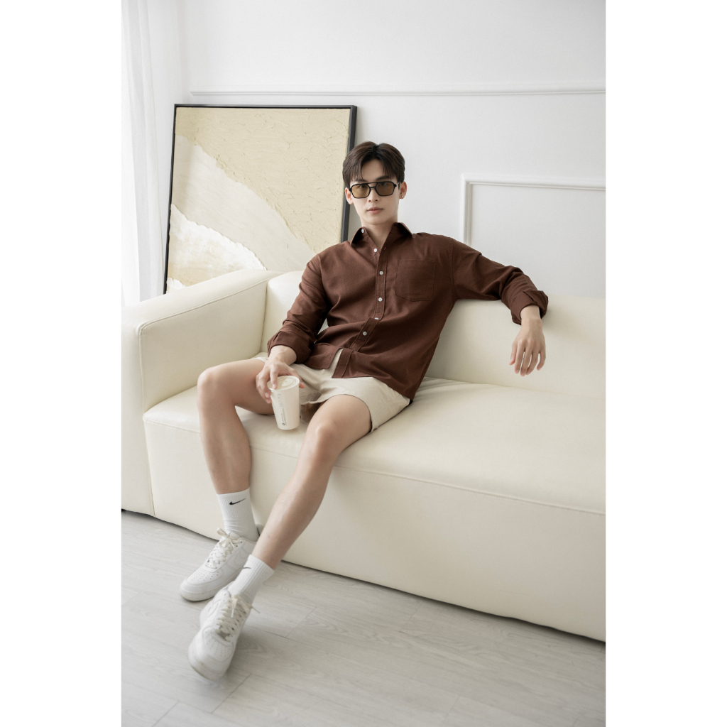 Áo sơ mi cổ bẻ dài tay vải linen cao cấp, phom dáng thoải mái thấm hút cực tốt - LUCIINON