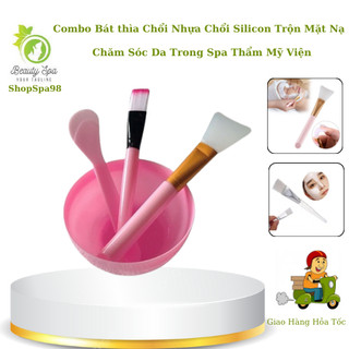 Combo bộ bát thìa chổi nhựa chổi silicon | dùng trộn mặt nạ bột đăp mặt nạ, chăm sóc da.