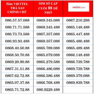 Sim Viettel Trả Sau số đẹp, sim số lặp 88 mới nhất