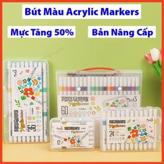  Bút Màu Acrylic Marker 12 24 36 48 60 Vẽ Trên Mọi Chất Liệu Có Thể Vẽ Chồng Màu Màu Sắc Tươi Sáng 