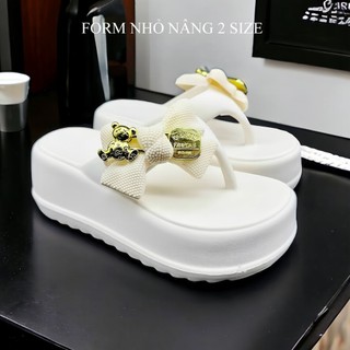 Dép tông xỏ ngón độn đế 5cm & 7cm Loại 1 đính nơ đễ thương, dép kẹp đế cao mã D7768