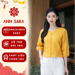Áo linen vải lanh nữ cổ tim kiểu tay dài xinh đẹp giá rẻ hàng thiết kế chất lượng ANN SARA A45-A46