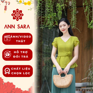 Áo peplum đính hoa thủ công ANN SARA chất tơ vân sóng mềm mại thấm hút mồ hôi A39-A40