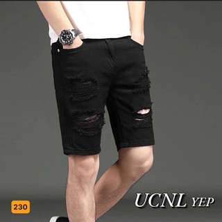Quần short jean nam màu đen thêu logo chất bò - quần jean ngắn nam co giãn thời trang cao cấp Pn_shop90 ms233