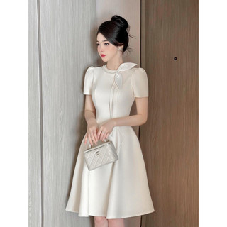  Đầm dự tiệc hàng thiết kế phối nơ đính chuỗi trắng sang trọng ALIN DRESS 