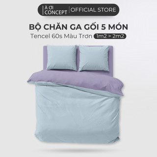 Bộ Chăn Ga Gối 5 Món Lụa Tencel 60s Size 1m2 đến 2m2 Trơn Nhiều Màu À Ơi Concept cao cấp Hàn Quốc