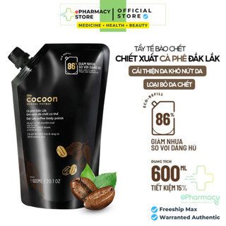 Tẩy tế bào chết body cafe Đắk Lắk Cocoon túi Refill Body Scrub làm sạch da chết cơ thể 600ml