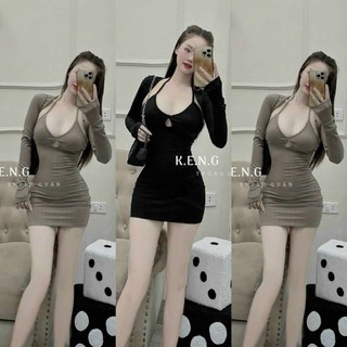 Đầm váy nữ body cổ yếm dáng ngắn siêu tôn dáng cho nàng thích sự sexy quyến rũ,phối áo khoắc tay dài siêu yêu