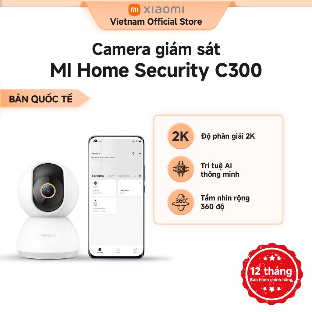 Camera Giám sát Xiaomi Smart C300 2K, Khẩu độ F1.4, AI phát hiện con người, Bản quốc tế - Hàng Chính Hãng